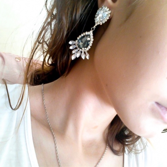 2/$20! Grey Crystal Gem Silver Earrings - Picture 4 of 6